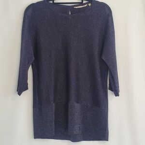 Soft Surroundings Women Size PS Navy shimmer slight cold shoulder top